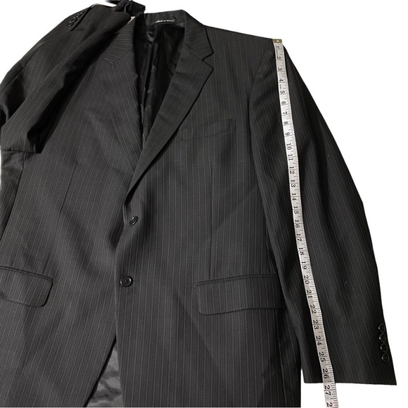 DKNY Black & Cream Pinstriped Worsted Wool 2-Button Suit Jacket Sports Coat 46R - Picture 11 of 11